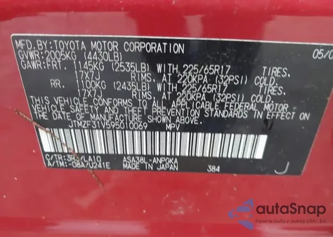 2009 Toyota Rav4 Limited z USA, uszkodzony, nr VIN JTMZF31V595010069